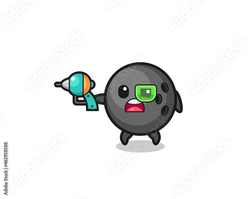 cute bowling holding a future gun