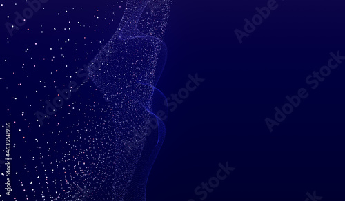 Abstract digital wave technology with flowing particles. Connection lots and line on dark background. beautiful technology corporate concept background. 