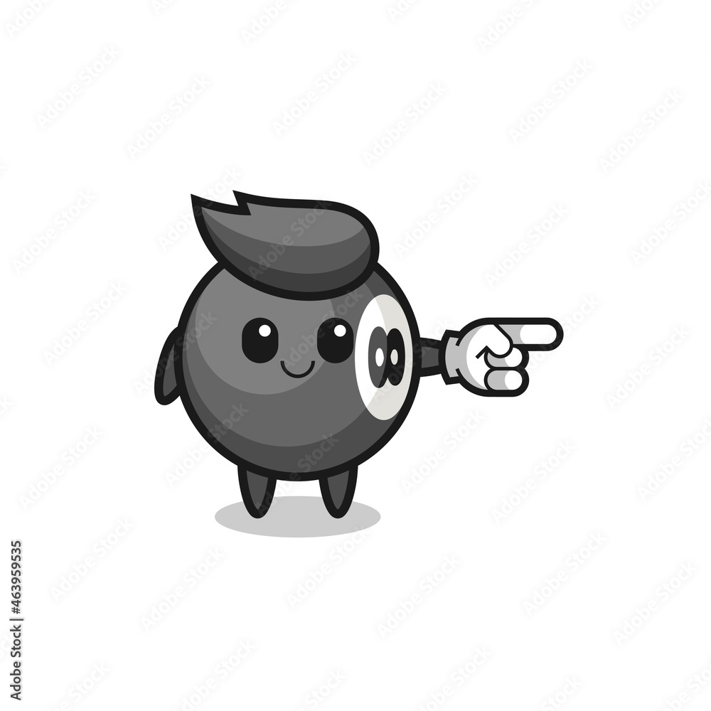 billiard mascot with pointing right gesture