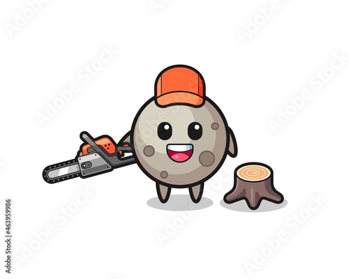 moon lumberjack character holding a chainsaw