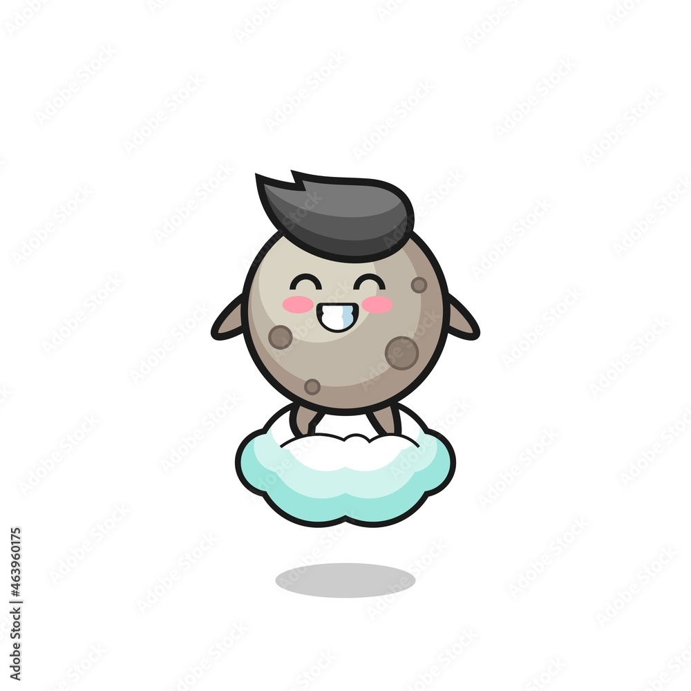 cute moon illustration riding a floating cloud