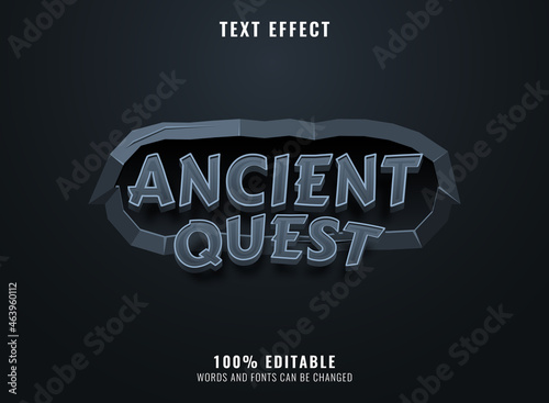 3d ancient quest with stone frame game logo title text effect