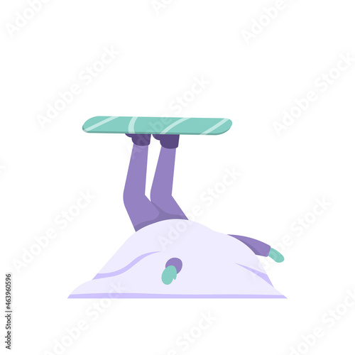 illustration of a skier or athlete buried by snow. fell and landed in a pile of snow. tragedies and incidents. using snowboards and ski bindings. flat cartoon style. vector design