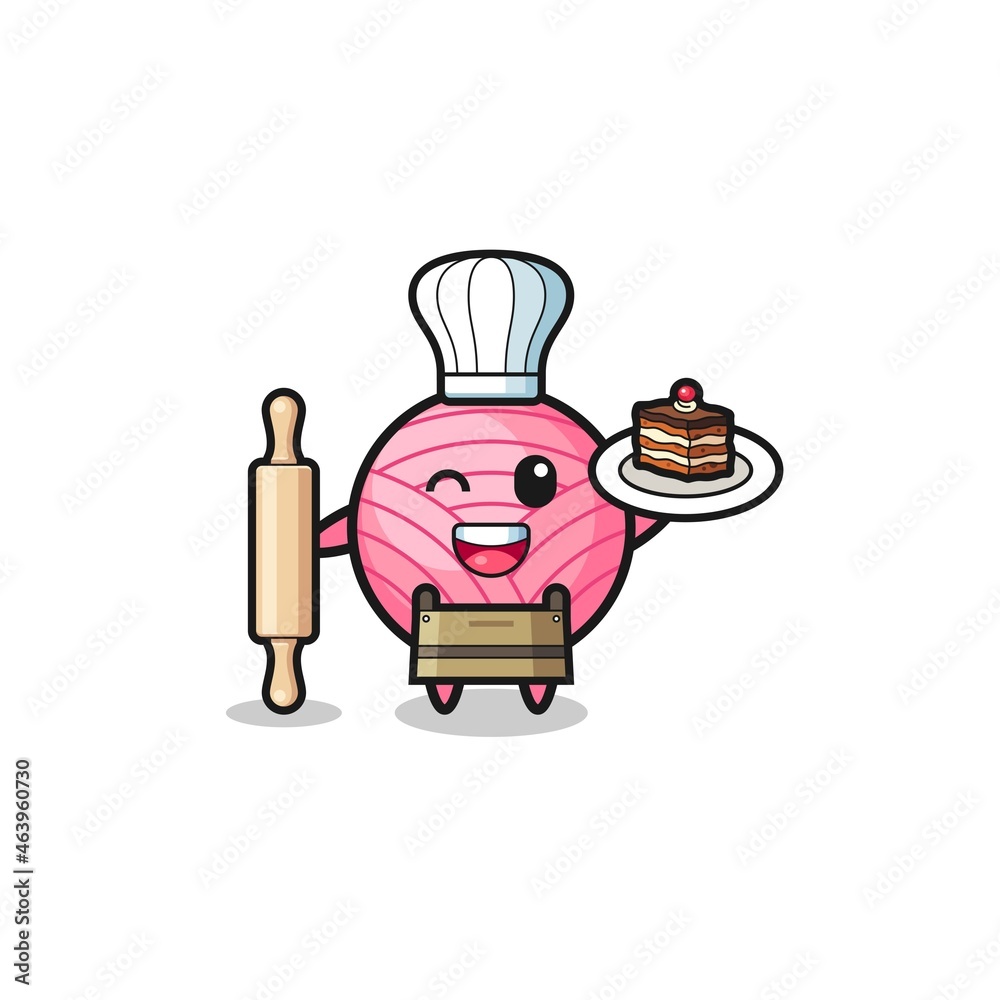 yarn ball as pastry chef mascot hold rolling pin yarn ball as pastry chef mascot hold rolling pin