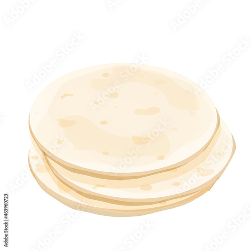 Lavash, tortilla. Mexican cuisine ingredient in cartoon style isolated on white background. Fast food, traditional bread.