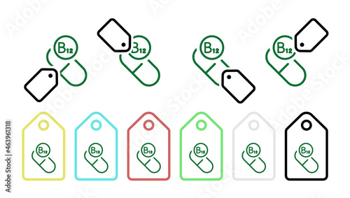 Vitamin b12 green vector icon in tag set illustration for ui and ux, website or mobile application