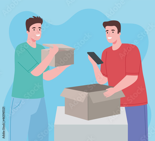 men creator of content with boxes