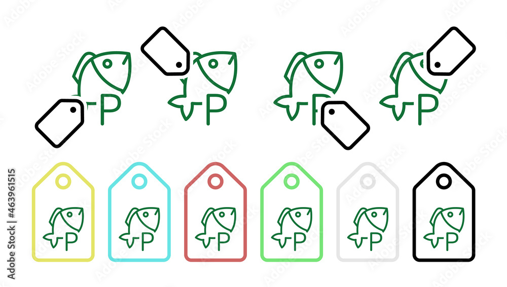 Vitamin, fish green vector icon in tag set illustration for ui and ux, website or mobile application