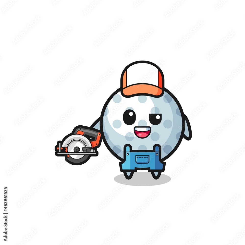the woodworker golf mascot holding a circular saw the woodworker golf mascot holding a circular saw