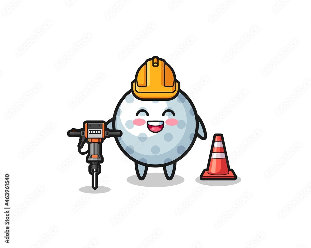 road worker mascot of golf holding drill machine road worker mascot of golf holding drill machine
