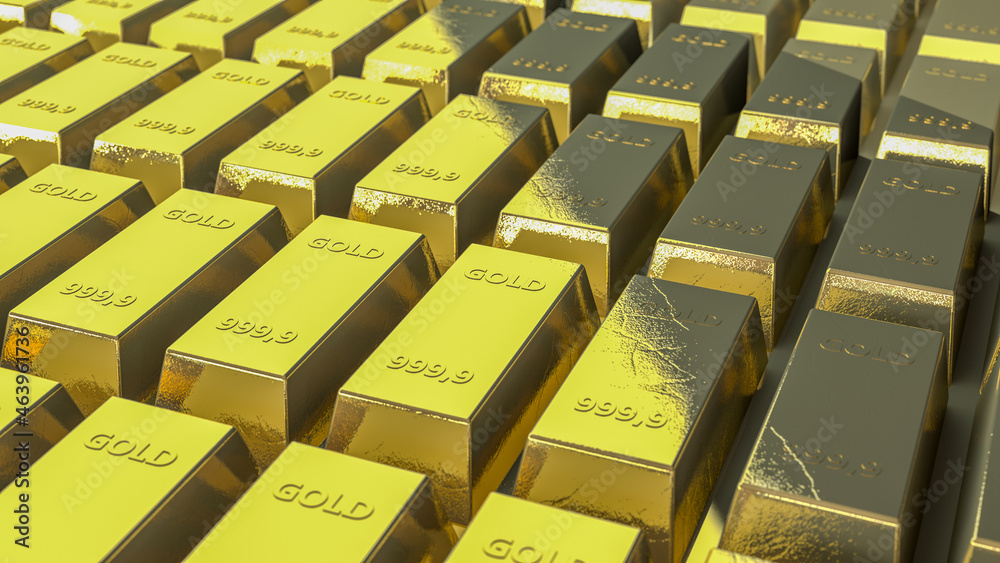 Gold bars in bank vault. Storage. 3d render Gold bars in bank vault. Storage. 3d render