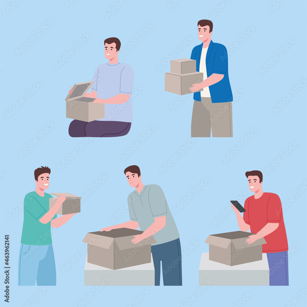 unboxing, men opening boxes unboxing, men opening boxes