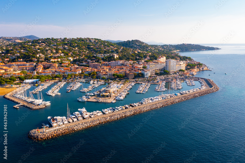 Aerial view of the small seaside town of Sainte-Maxime, located in the south-east of France on the Cote d'Azur