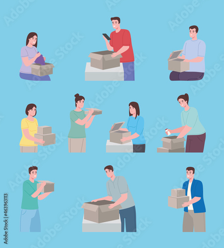 people opening boxes
