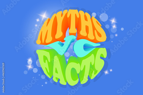 Myths vc facts banner. Checking the facts for truth or lies. Vector illustration.