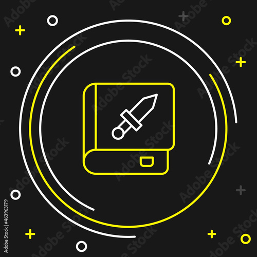 Line Book about weapon icon isolated on black background. Small firearm. Weapon catalog. Colorful outline concept. Vector