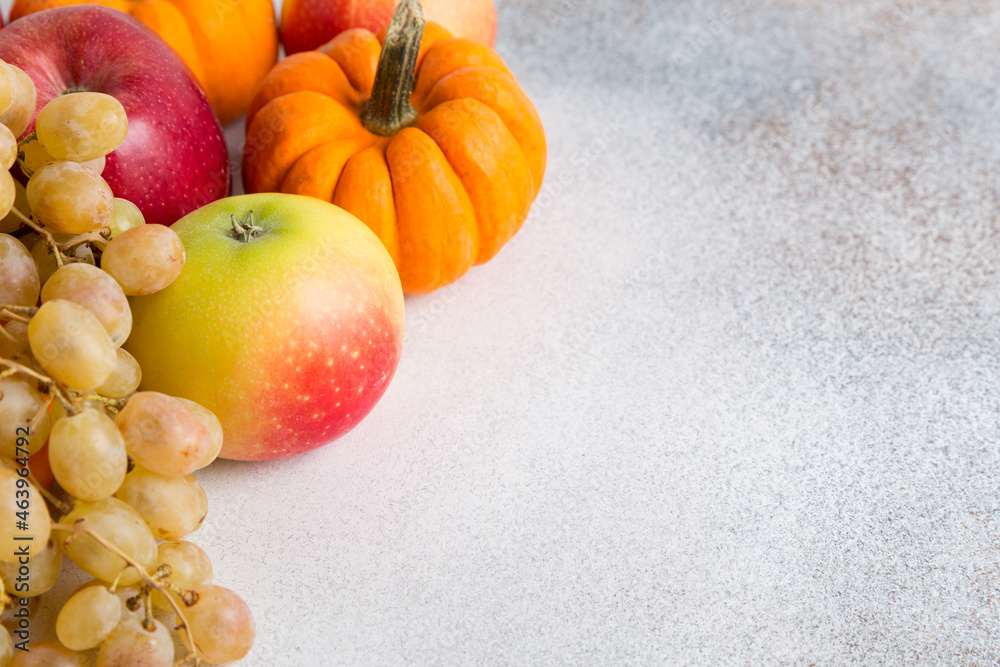Vegetables and fruits on a table. Healthy food, autumn harvest. Copy space. Vegetables and fruits on a table. Healthy food, autumn harvest. Copy space.