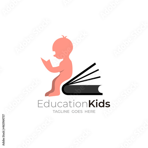 Education kids logo template, children and book logo