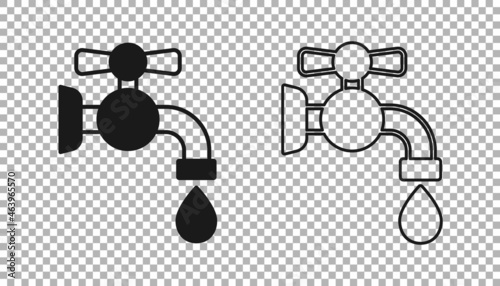 Black Water tap icon isolated on transparent background. Vector