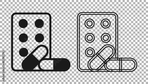 Black Sports doping, anabolic drugs with dumbbell icon isolated on transparent background. Anabolic steroids tablet. Pills in jar. Vector