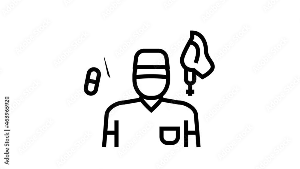 anesthesiologist anesthesia tool and drug animated line icon ...