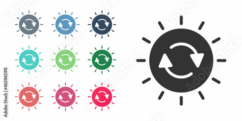 Black Solar energy panel icon isolated on white background. Sun with lightning symbol. Set icons colorful. Vector