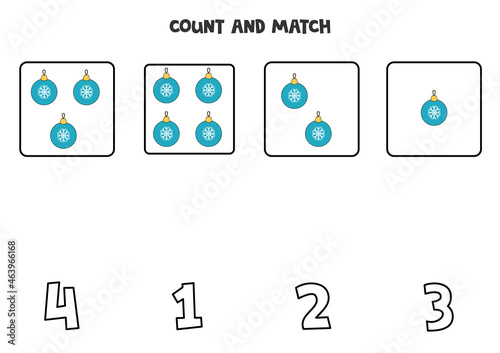 Counting game with Christmas balls. Math worksheet.