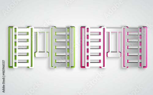 Paper cut Wooden Swedish wall icon isolated on grey background. Swedish stairs. Paper art style. Vector