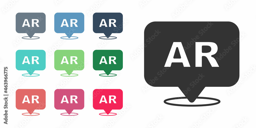 Black Augmented reality AR icon isolated on white background. Virtual futuristic wearable devices. Set icons colorful. Vector Black Augmented reality AR icon isolated on white background. Virtual futuristic wearable devices. Set icons colorful. Vector
