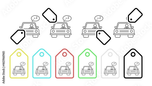 Drowsy driving, car vector icon in tag set illustration for ui and ux, website or mobile application