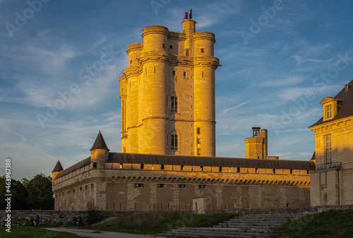 Vincennes, France - 10 16 2021: Vincennes castle. View of the facade of the Castle of Vincennes at sunset