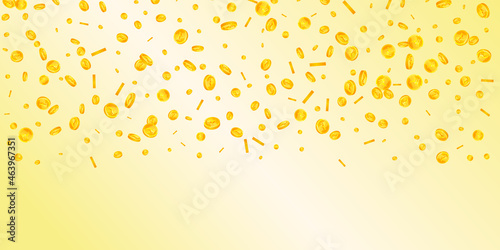 Indian rupee coins falling. Juicy scattered INR coins. India money. Splendid jackpot, wealth or success concept. Vector illustration.