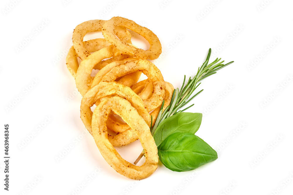 Fried squid or calamari rings, isolated on white background. High resolution image. Fried squid or calamari rings, isolated on white background. High resolution image.