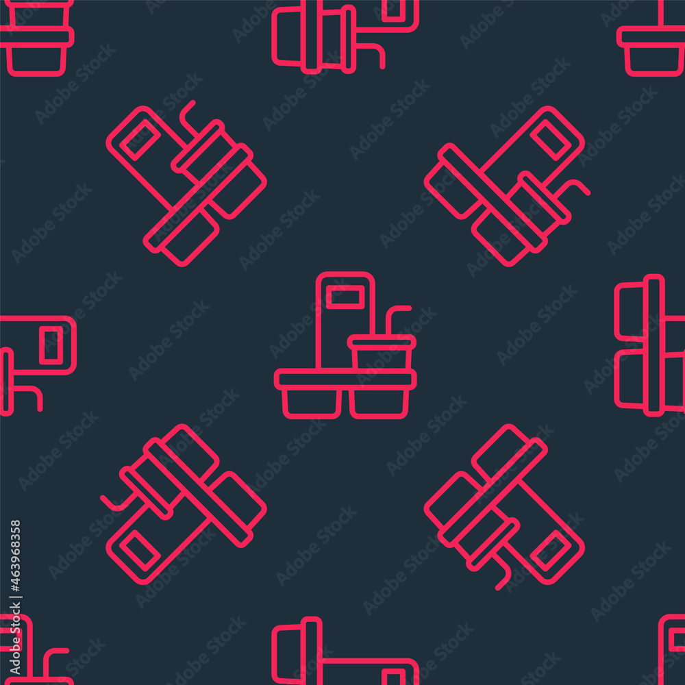 Red line Coffee cup to go icon isolated seamless pattern on black background. Vector Red line Coffee cup to go icon isolated seamless pattern on black background. Vector