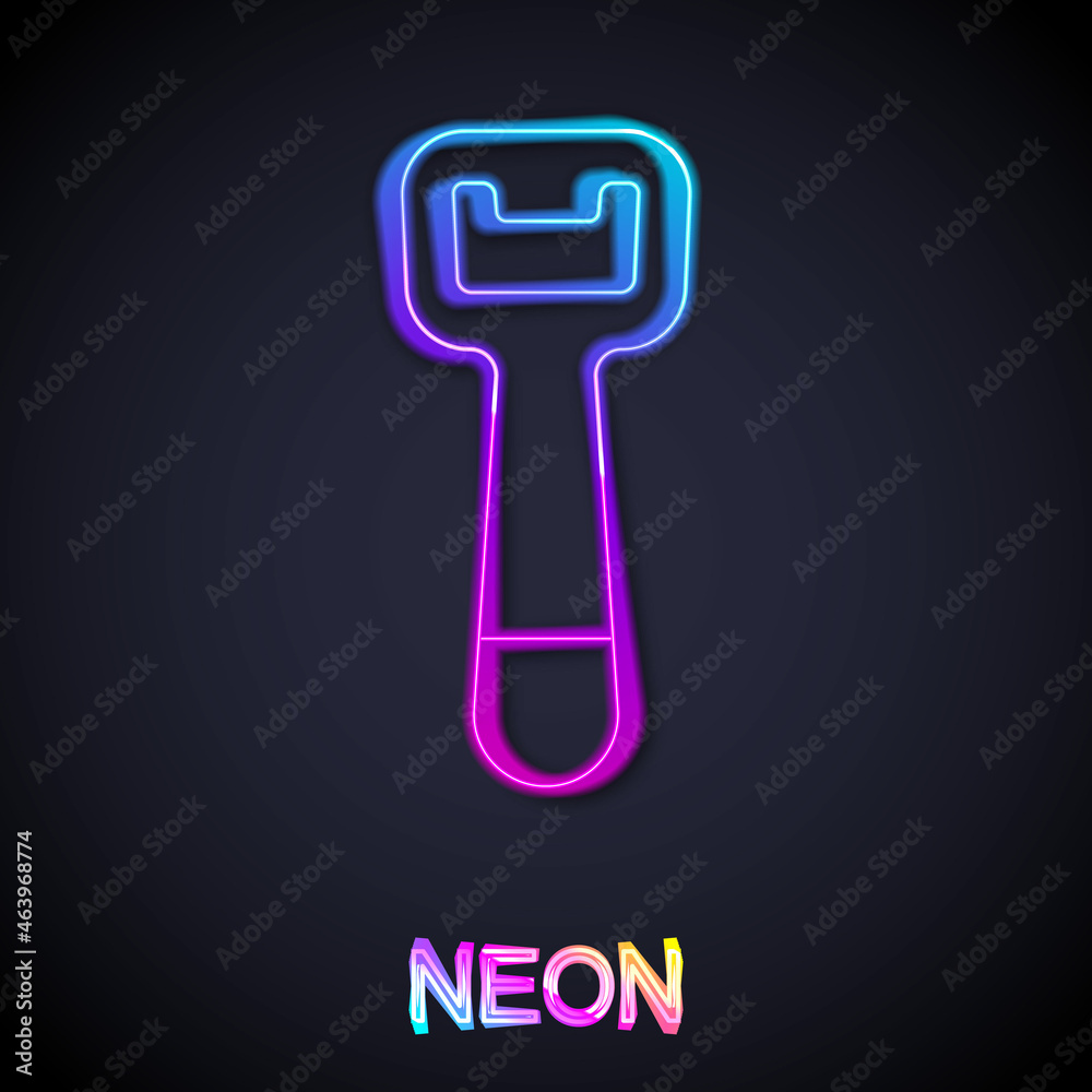 Glowing neon line Bottle opener icon isolated on black background. Vector Glowing neon line Bottle opener icon isolated on black background. Vector