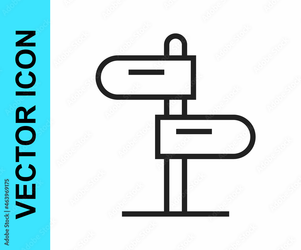 Black line Road traffic sign. Signpost icon isolated on white background. Pointer symbol. Isolated street information sign. Direction sign. Vector Black line Road traffic sign. Signpost icon isolated on white background. Pointer symbol. Isolated street information sign. Direction sign. Vector