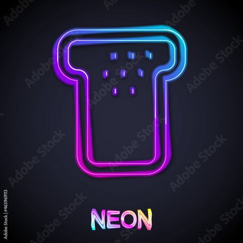 Glowing neon line Bread toast for sandwich piece of roasted crouton icon isolated on black background. Lunch, dinner, breakfast snack. Vector