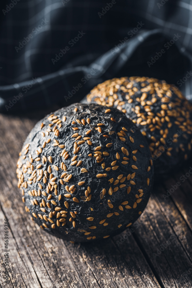 Black bun. Dark pastry with sesame seeds. Black bun. Dark pastry with sesame seeds.