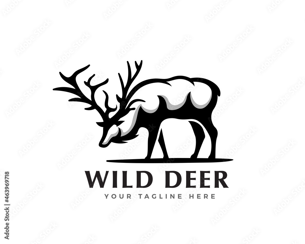 wild deer elk eat black silhouette logo template illustration