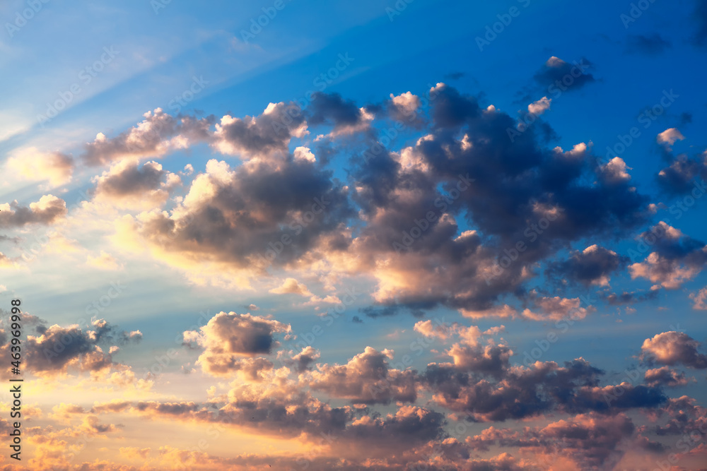 Morning clouds with rays . Sky with dawn Morning clouds with rays . Sky with dawn