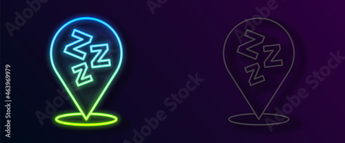 Glowing neon line Sleepy icon isolated on black background. Sleepy zzz talk bubble. Vector