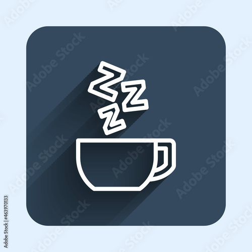 White line Chamomile tea icon isolated with long shadow background. A useful therapeutic drink from flowers of chamomile medicinal. Blue square button. Vector