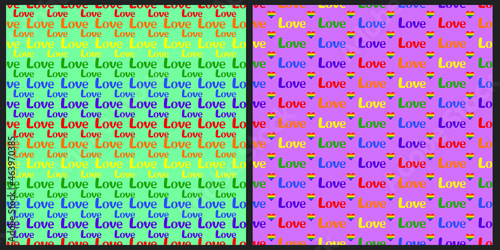 Set of vector seamless patterns of pride of the LGBT community. Love lettering in the palette of lgbt communities. Sexual Identity, LGBT Rights and the Concept of Family. 