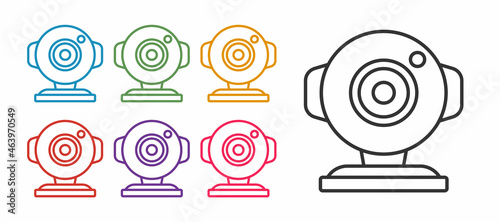 Set line Web camera icon isolated on white background. Chat camera. Webcam icon. Set icons colorful. Vector