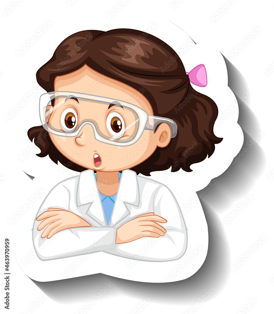 Portrait of a girl in science gown cartoon character sticker Portrait of a girl in science gown cartoon character sticker