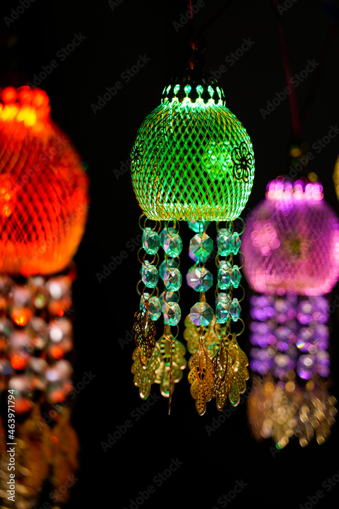 Colorful Modern Lanterns, Akash kandil or Diwali decorative lamps for celebrating Diwali Festival.