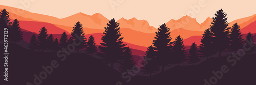 mountain sunset flat design  vector illustration design for wallpaper design, design template, background template, and tourism design template