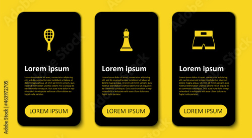 Set Boxing short, Chess and Tennis racket. Business infographic template. Vector