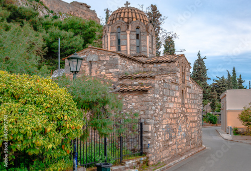 The byzantine church of Metamorfosis tou Sotiros in Theorias St, at the north foot of the Acropolis hill, in Athens, Greece. It was built some 1000 years ago.