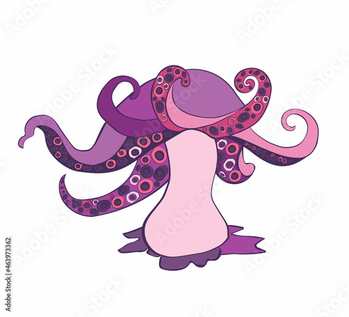 Fantasy decorative icon of magic mushroom on white background. Hand drawn concept. Vector illustration.